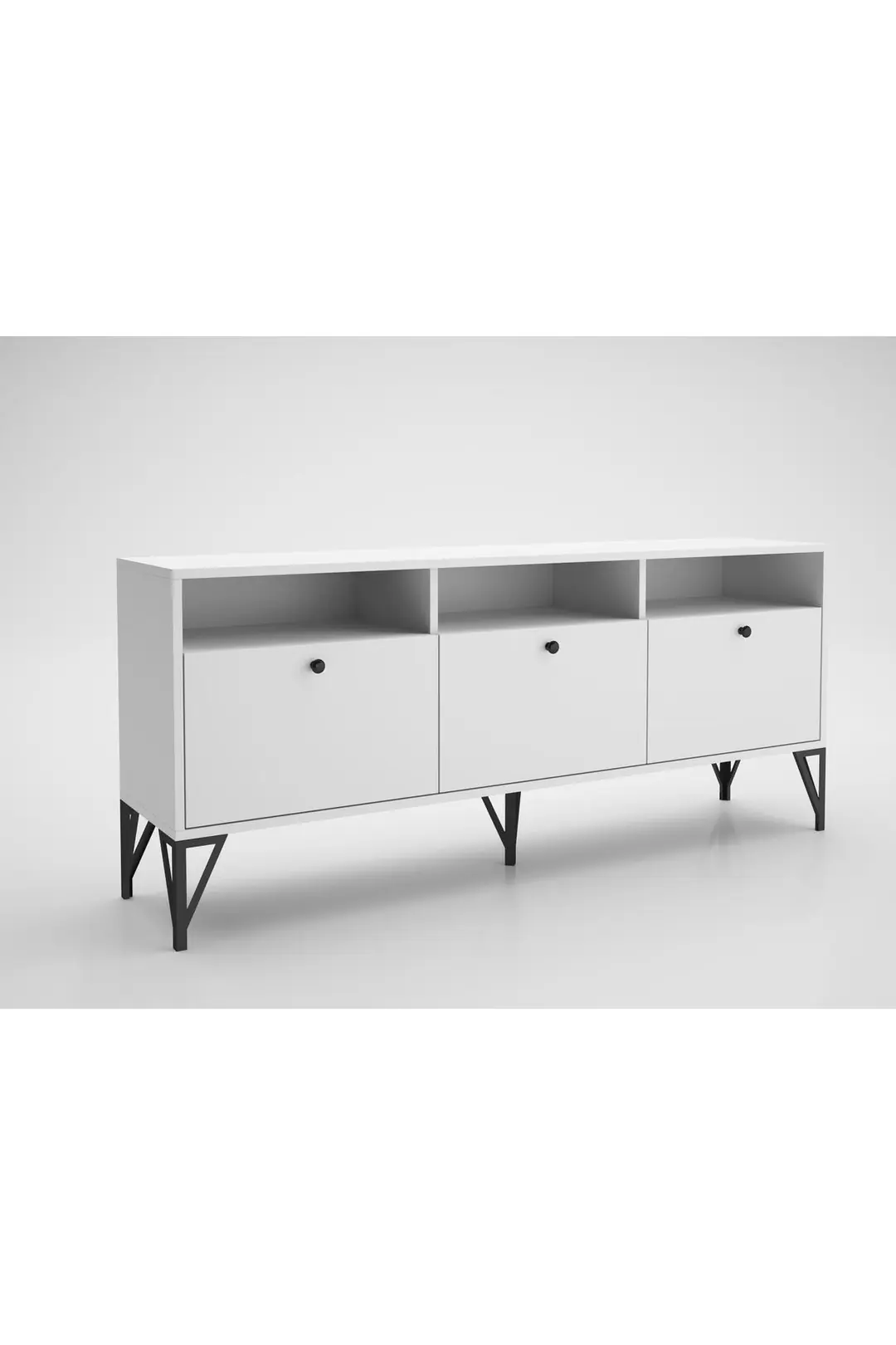 Rhea 160 Cm Dolaplı, Minifiks Bağlantı, Geniş Tv Ünitesi - Konsol - Beyaz / Siyah